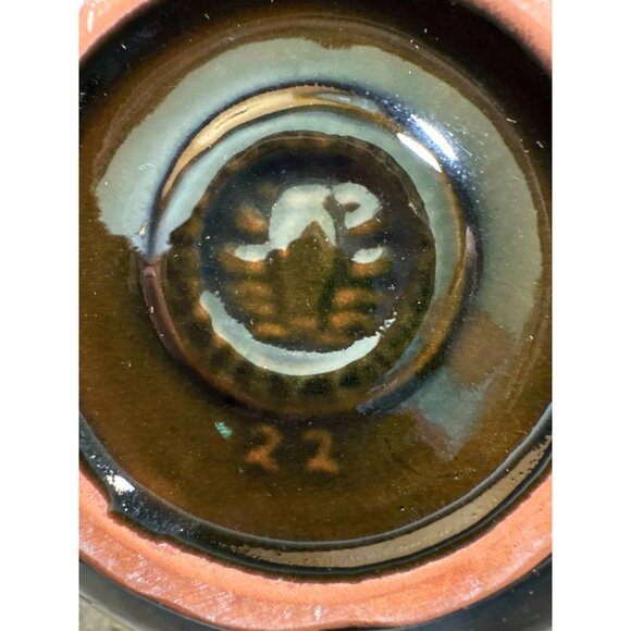 Blue Mountain Pottery Pitcher Vase Handled Green Black Drip Glaze 10" Canada MCM - Picture 7 of 9